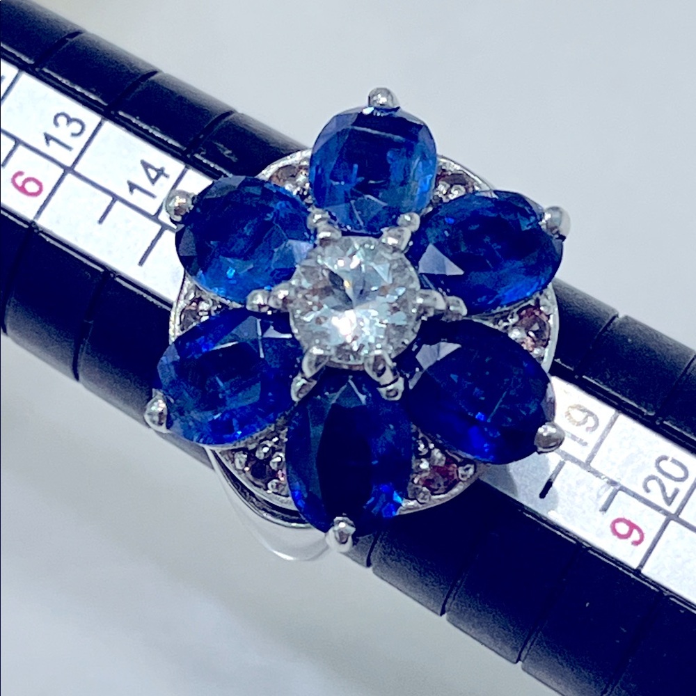 6x1.5ct Genuine Sapphire Aquamarine 14KGP Ring